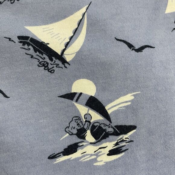 Polo Ralph Lauren Hooded Cotton Jersey Men L Blue Sailing Bear Print Long Sleeve - Picture 6 of 12